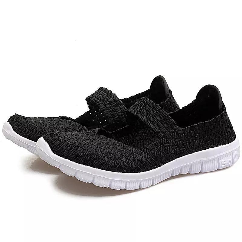 Lowky Breathable Elastic Band Woven Light Flat Shoes