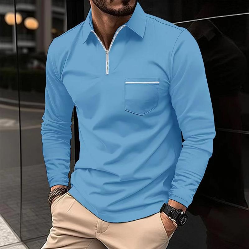 Classic Men's Long-Sleeved Polo Shirt | Chest Pocket with Zip | 1 + 1 Gratis