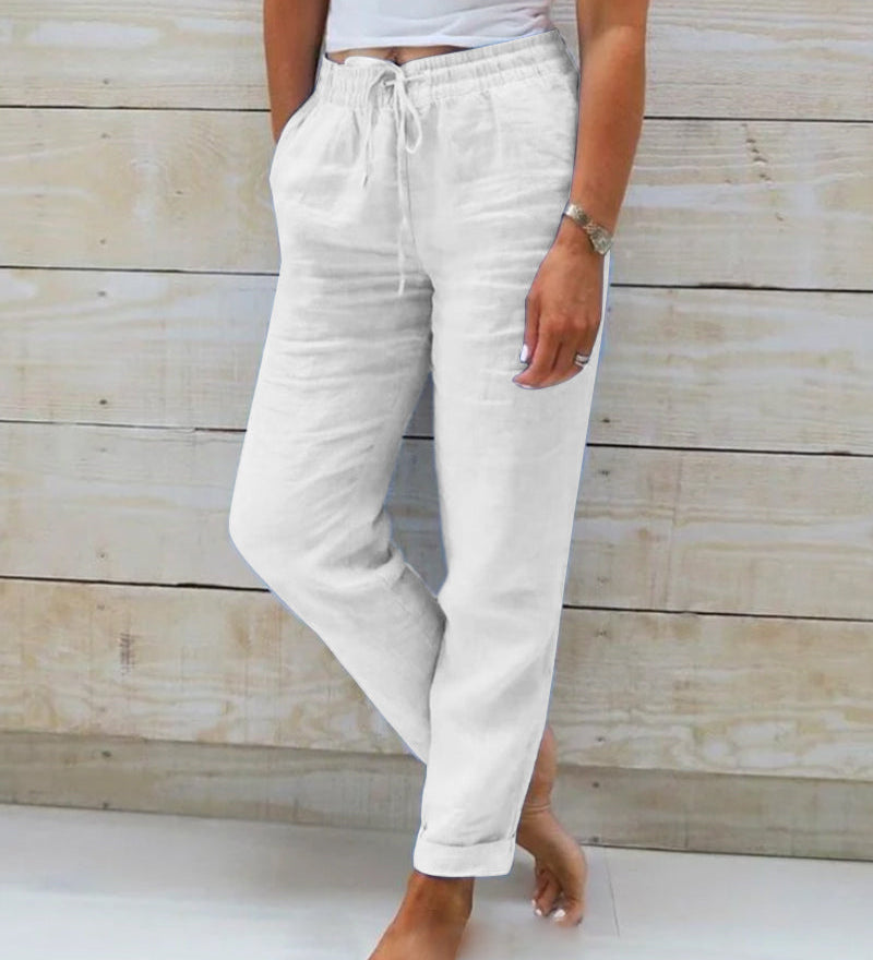 Monika | Cotton and linen elasticated trousers