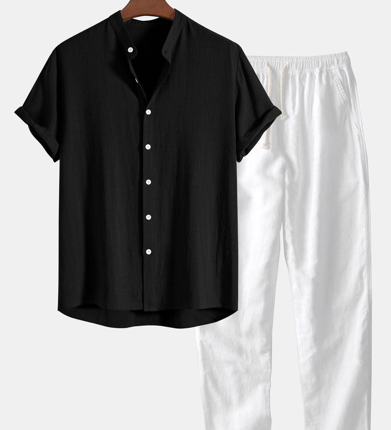 Skjorte og bukser i hør - todelt sæt