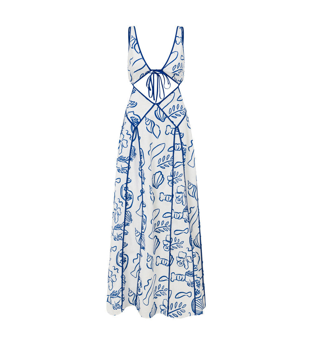 Coastline kjole med print i linnedblanding