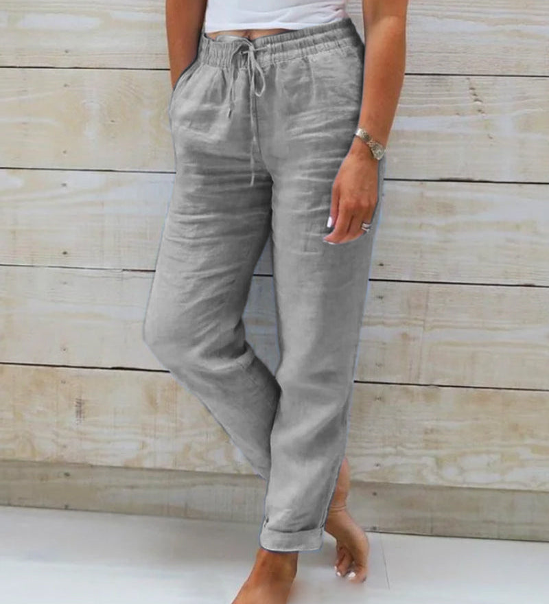 Monika | Cotton and linen elasticated trousers